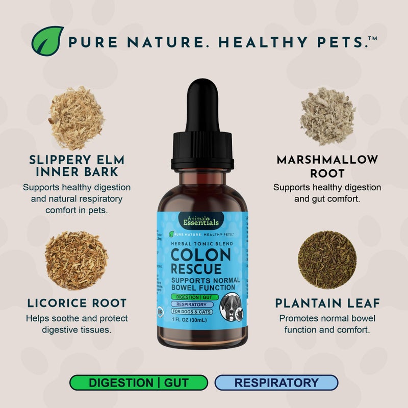 Animal Essentials Colon Rescue - Dog Stool Softener, Organic Slippery Elm Bark, Fast Acting Anti Diarrhea Liquid Drops for Dogs & Cats, Natural Constipation Relief Supplement for Pets - 2 fl oz - Image 3