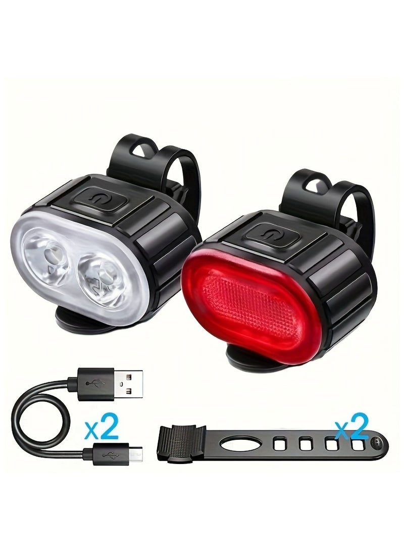 Generic 2 Pack USB Rechargeable Bike Lights Set - Mountain Bicycle Headlight & Taillight, IPX5 Waterproof, 4 Modes for Night Cycling, Easy Handlebar Mount  - Image 1