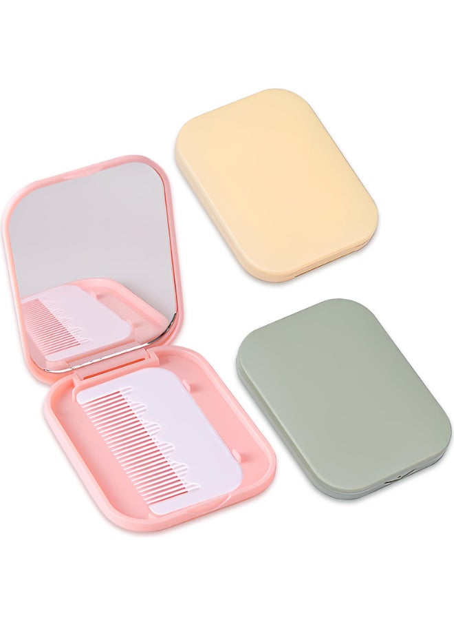 Jaasuee Folding Compact Pocket Mirror and Comb Set Creative Kawaii Customized Portable Makeup Mirror Ideal for Kids and Travel Pinkgreenyellow J5051 - Image 2