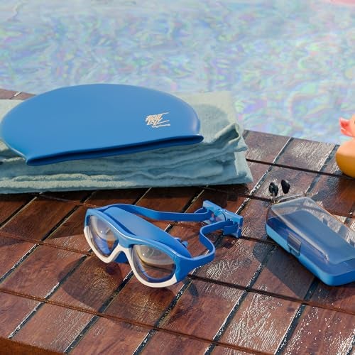 Lifelong Swimming Combo Kit for Kids 5+ Years,Swim Cap,Swimming Goggles with Earplug Attached,Noseclip & Microfibre Towel,Easy Fit Swimming Accessories,Waterproof Swimming Cap,Anti-Fog Glasses,Blue - Image 1