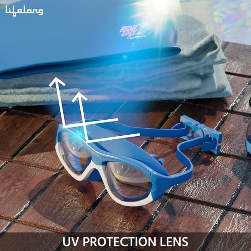 Lifelong Swimming Combo Kit for Kids 5+ Years,Swim Cap,Swimming Goggles with Earplug Attached,Noseclip & Microfibre Towel,Easy Fit Swimming Accessories,Waterproof Swimming Cap,Anti-Fog Glasses,Blue - Image 5