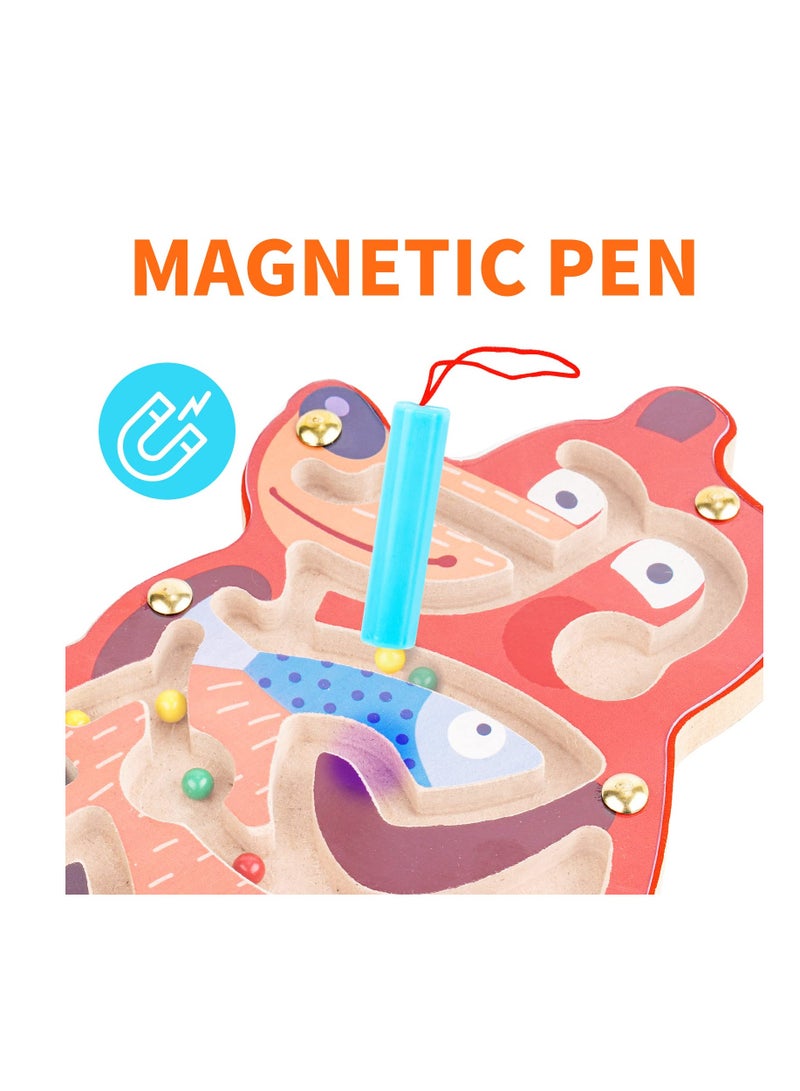 Excefore 4 قطع من ألعاب المتاهة المغناطيسية للحيوانات للأطفال، لوحة ألعاب ألغاز تفاعلية، متاهة مونتيسوري، نشاط STEM لتنمية المهارات الحركية الدقيقة لدى الأطفال، هدية عيد ميلاد لمرحلة ما قبل المدرسة (خشبية، 7 × 8 بوصة) - Image 3