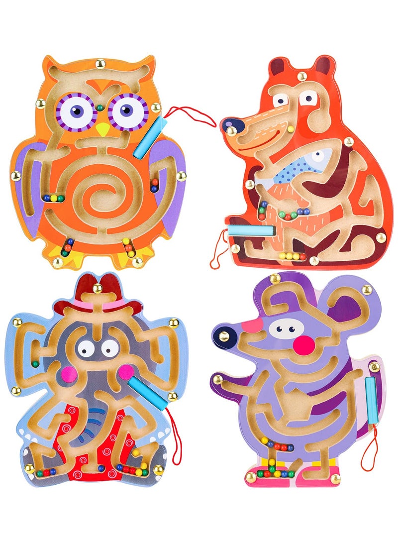 Excefore 4 قطع من ألعاب المتاهة المغناطيسية للحيوانات للأطفال، لوحة ألعاب ألغاز تفاعلية، متاهة مونتيسوري، نشاط STEM لتنمية المهارات الحركية الدقيقة لدى الأطفال، هدية عيد ميلاد لمرحلة ما قبل المدرسة (خشبية، 7 × 8 بوصة) - Image 1