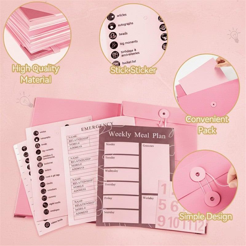 12-Pocket Document Organizer Folio: Thickened Pink with Directory Tags - Secure Elastic Seal File Folder for School Office Daily Document Storage - Image 4
