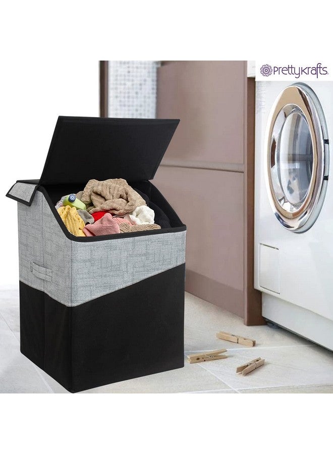 بريتي كرافتس حقيبة غسيل كبيرة مستطيلة قابلة للطي من PrettyKrafts بسعة 75 لترًا مع غطاء ومقابض، منظم تخزين ملابس مستقل قابل للطي لغرفة النوم والسكن الجامعي (40 × 35 × 53 سم، أسود، مجموعة من قطعة واحدة) - Image 5