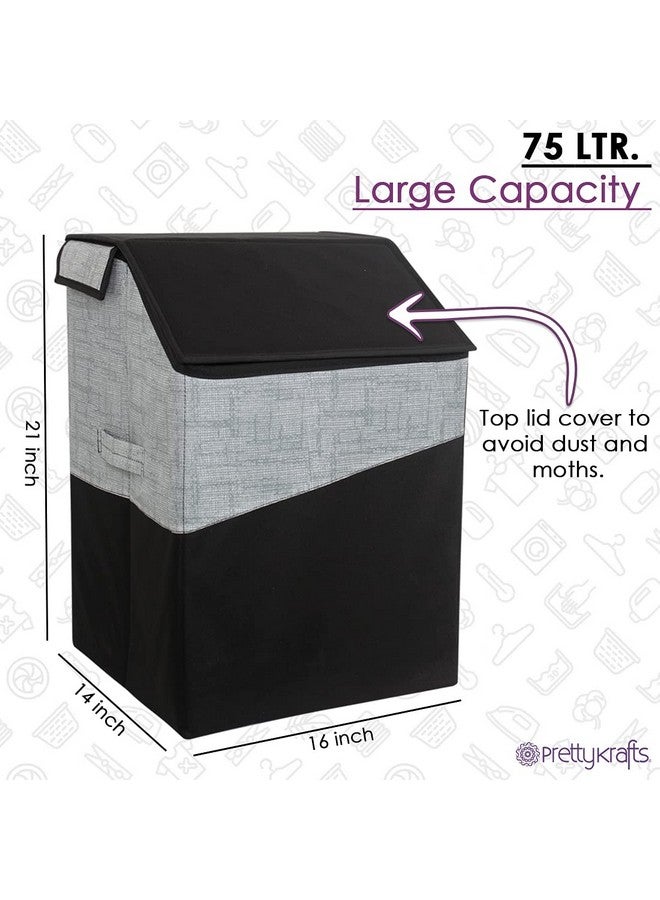 بريتي كرافتس حقيبة غسيل كبيرة مستطيلة قابلة للطي من PrettyKrafts بسعة 75 لترًا مع غطاء ومقابض، منظم تخزين ملابس مستقل قابل للطي لغرفة النوم والسكن الجامعي (40 × 35 × 53 سم، أسود، مجموعة من قطعة واحدة) - Image 3