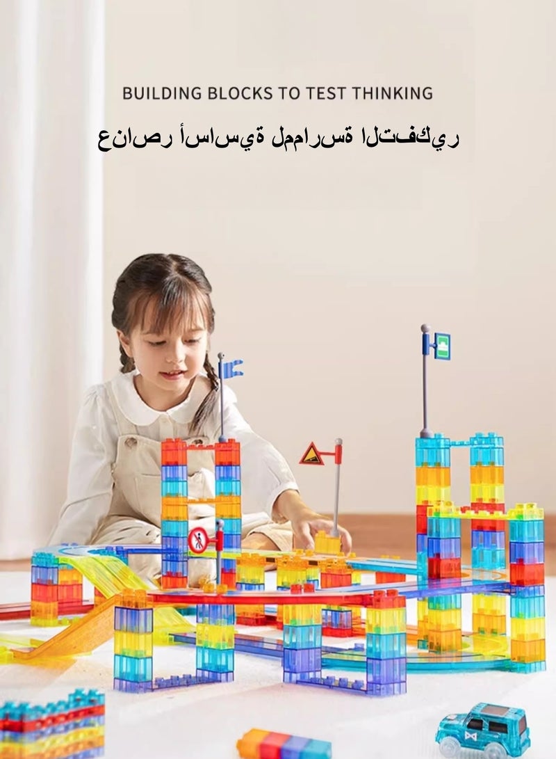 240PCS Magnetic Railcar Track Set – STEM Building Blocks with Electric Cars, Flags & Bridges – Colorful Educational Toy for Kids Ages 3+  - Image 3