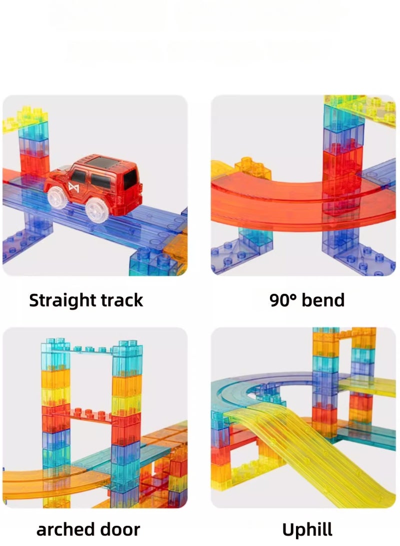 240PCS Magnetic Railcar Track Set – STEM Building Blocks with Electric Cars, Flags & Bridges – Colorful Educational Toy for Kids Ages 3+  - Image 4