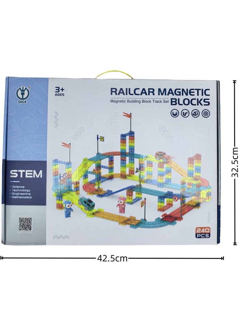 240PCS Magnetic Railcar Track Set – STEM Building Blocks with Electric Cars, Flags & Bridges – Colorful Educational Toy for Kids Ages 3+  - Image 5