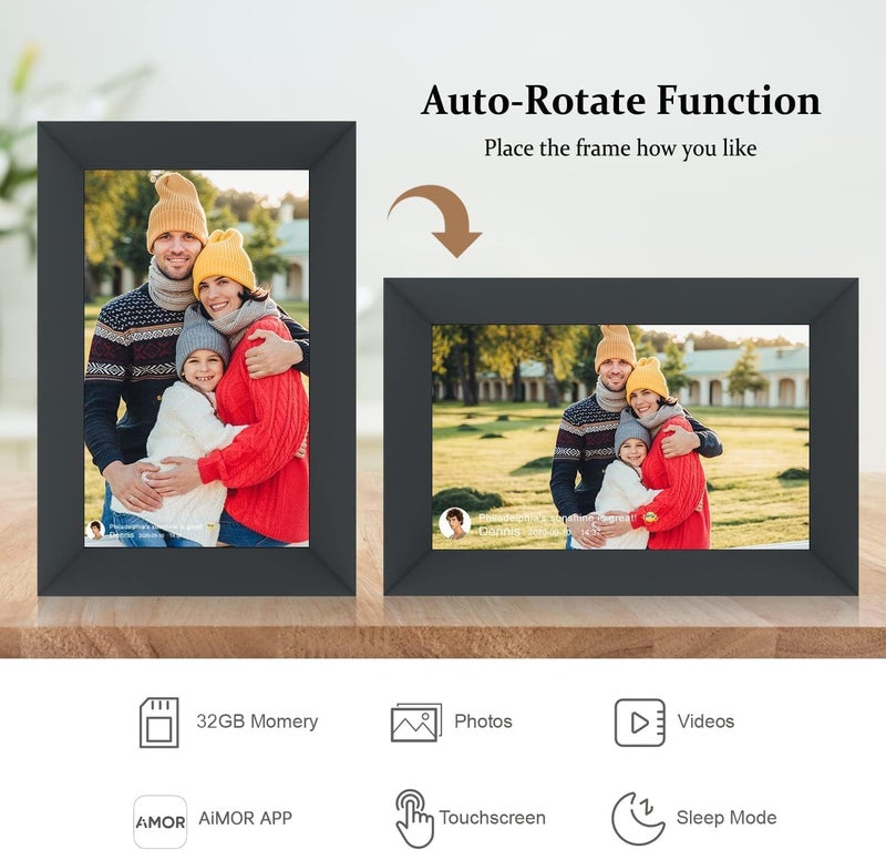 AEEZO AEEZO 10.1 Inch WiFi Digital Picture Frame, IPS Touch Screen Smart Cloud Photo Frame with 32GB Storage, Easy Setup to Share Photos or Videos via AiMOR APP, Auto-Rotate, Wall Mountable (Black)  - Image 3