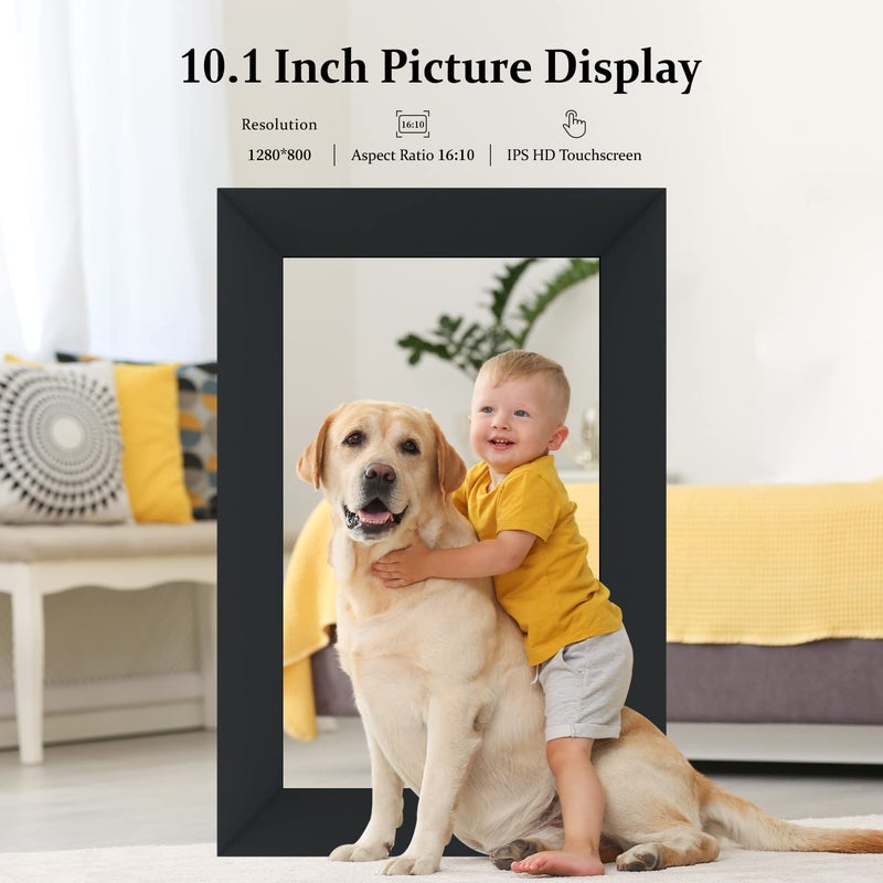 AEEZO AEEZO 10.1 Inch WiFi Digital Picture Frame, IPS Touch Screen Smart Cloud Photo Frame with 32GB Storage, Easy Setup to Share Photos or Videos via AiMOR APP, Auto-Rotate, Wall Mountable (Black)  - Image 5