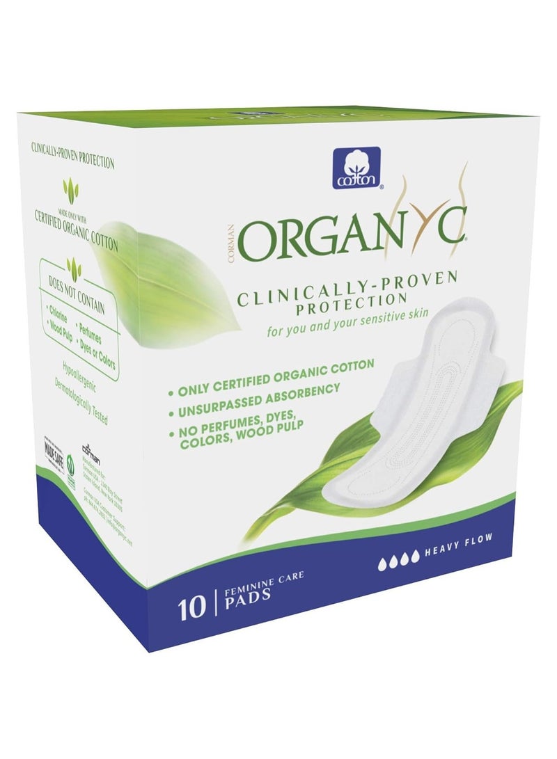 Organyc, Organic Cotton Pads, Heavy Flow, 10 Pads