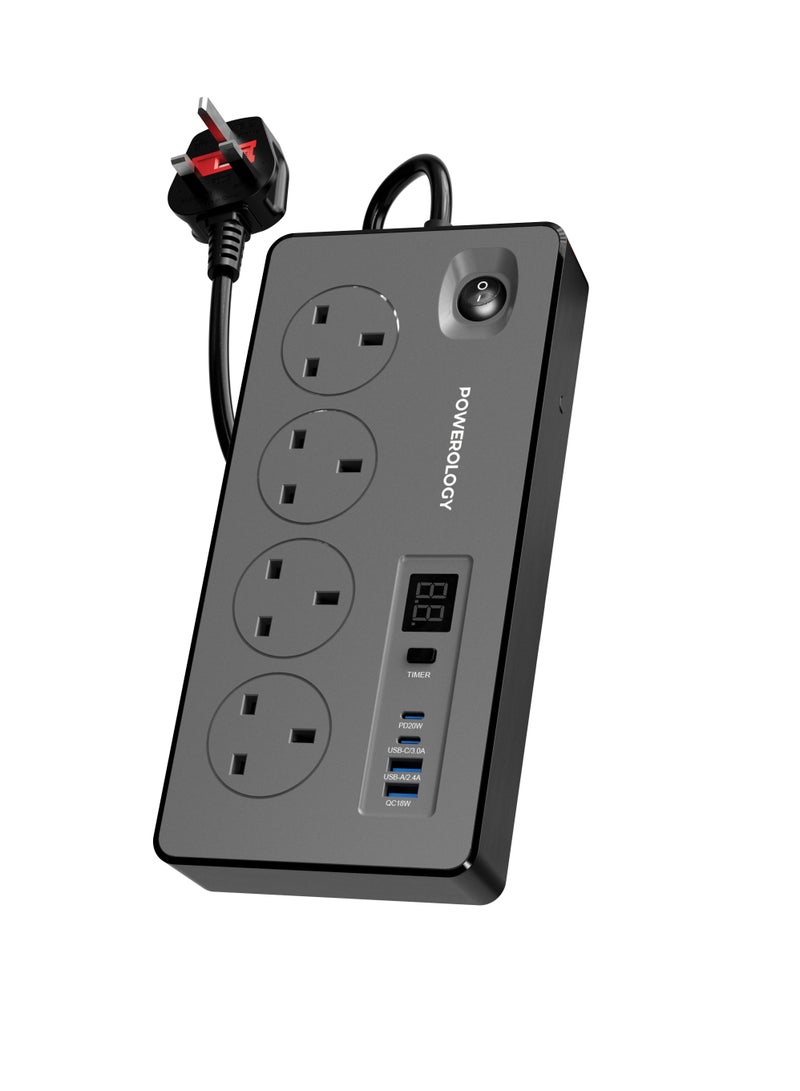 باورولوجي شريط طاقة بقدرة 2990 واط مزود بـ 4 منافذ تيار متردد، ومنفذي USB-A، ومنفذي USB-C PD، وواقي من زيادة التيار، وسلك تمديد شديد التحمل بطول 2 متر، وحماية من الحمل الزائد، ومقبس متعدد قابل للتثبيت على الحائط للمنزل والمكتب والأجهزة الإلكترونية (أسود) - Image 1