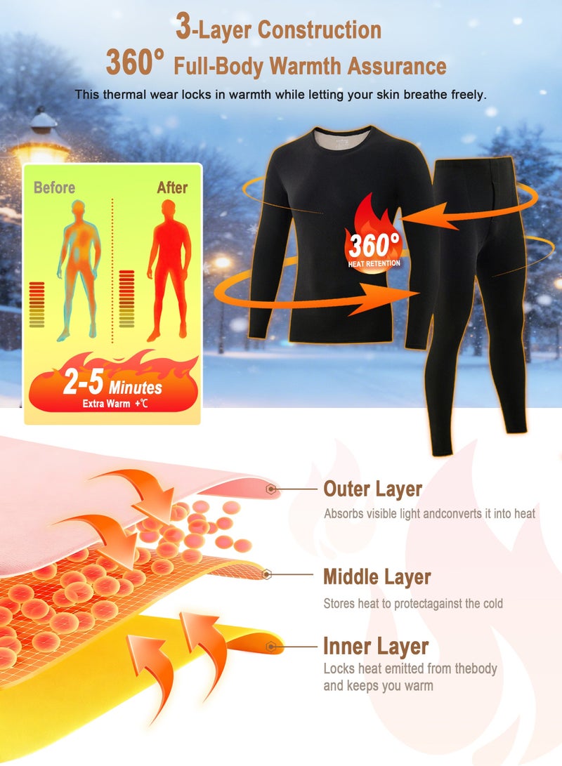 نكومي ملابس داخلية حرارية للرجال، طقم ملابس داخلية حرارية طويلة من الأعلى والأسفل، بنطلون ملابس حرارية بطبقة أساسية حرارية، بيجامة بأكمام طويلة، للتزلج، والمشي لمسافات طويلة، والرياضات الخارجية - Image 2