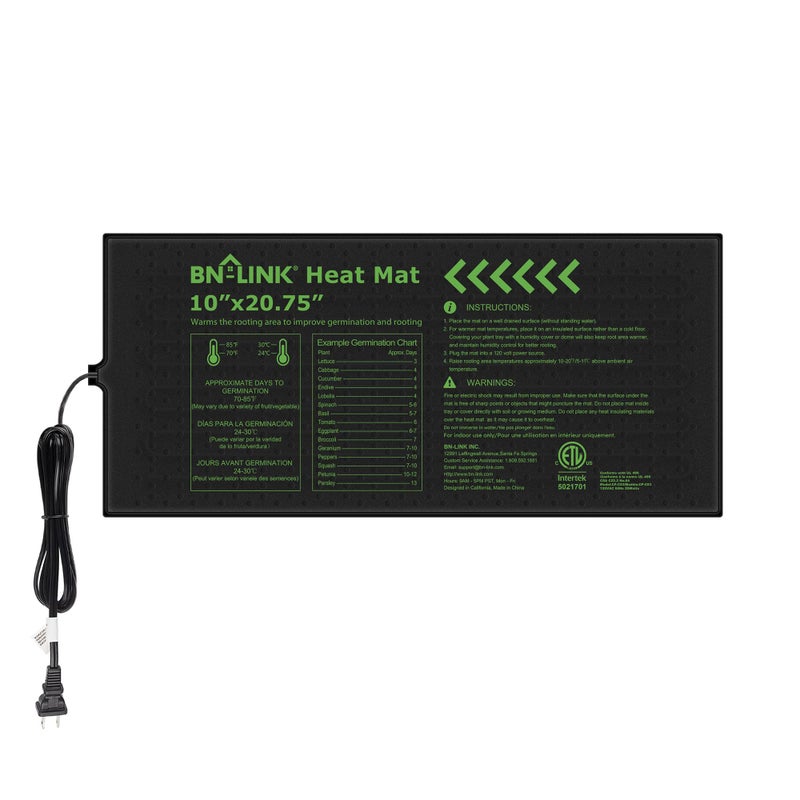 BN-LINK Seedling Heat Mat 10" x 20.75" Warm Hydroponic Heating Pad Waterproof for Seed Starting Greenhouse and Germination - Image 1