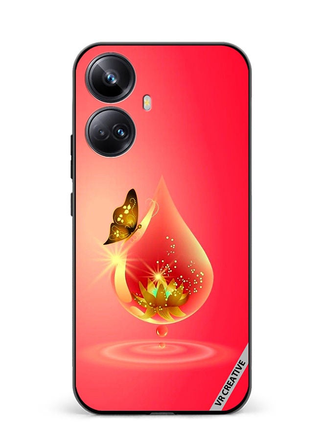 VR CREATIVE Protective Case Cover For Realme 10 Pro Plus Golden Butterfly Red Waterdrop Design Multicolour - Image 1