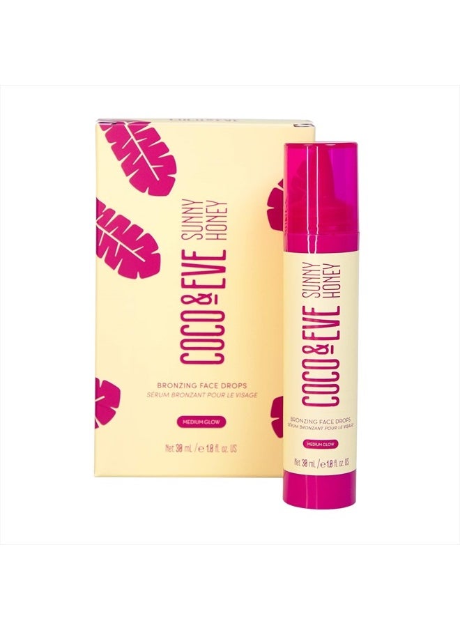 COCO & EVE Sunny Honey Bronzing Face Drops (Medium Glow) for Natural Self Tanning . Hydrating Hyaluronic Acid. Gradual Face Tanning Serum. Indoor Sunless Moisturizing Self Tanner (1 fl oz)  - Image 1