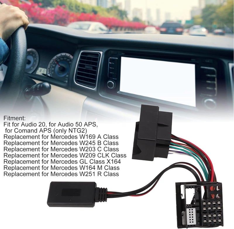 woobles 12 Pin Bluetooth AUX Adapter, Bluetooth 5.0 Radio Aux Cable for Mercedes W169 W245 W203 W209 W164(ABS Metal) - Image 2
