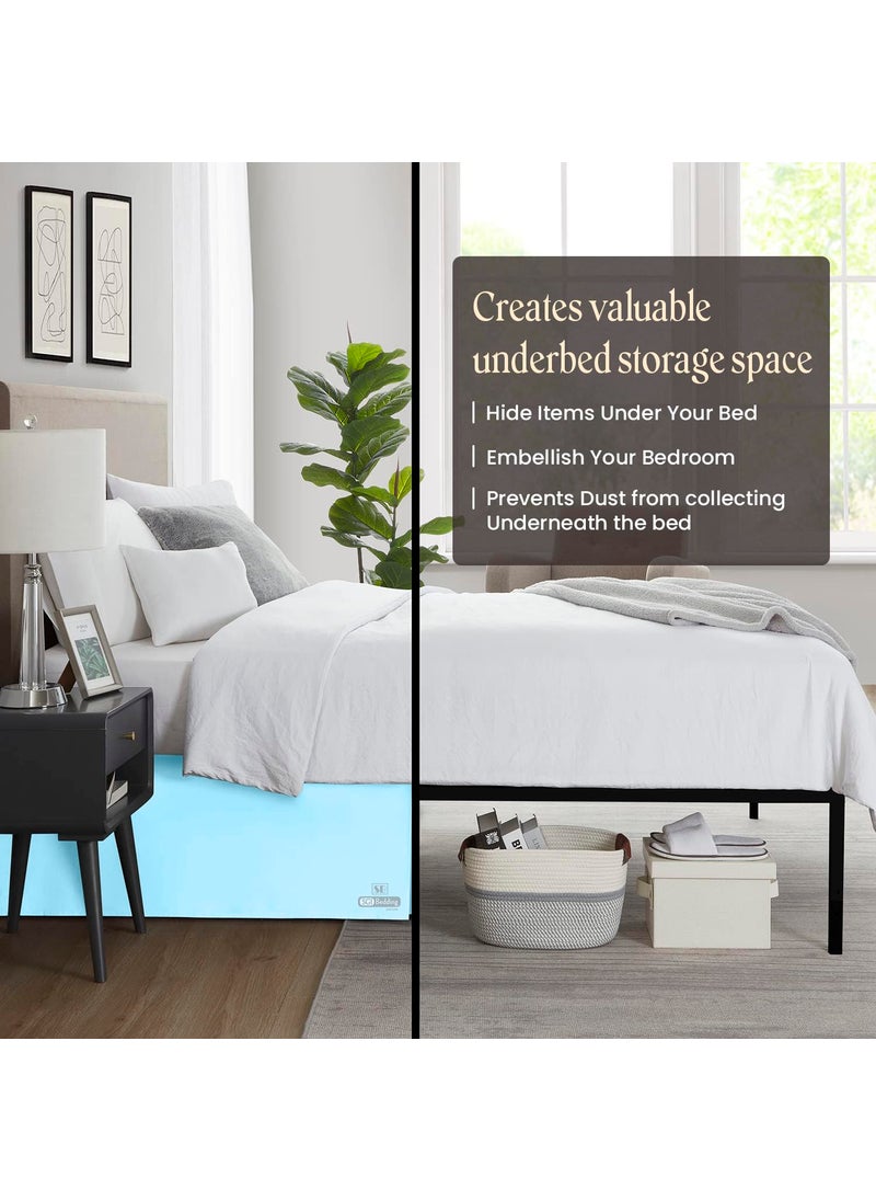 SGI bedding SGI bedding 18 Inch Drop Bed Skirt Queen Size with Platform to Stay in Place Elegant Pleated Design with Split Corners Wrinkle Resistant Fabric for Modern and Stylish Look - Light Blue  - Image 3