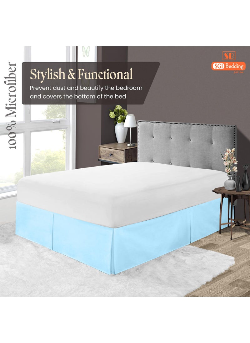 SGI bedding SGI bedding 18 Inch Drop Bed Skirt Queen Size with Platform to Stay in Place Elegant Pleated Design with Split Corners Wrinkle Resistant Fabric for Modern and Stylish Look - Light Blue  - Image 2