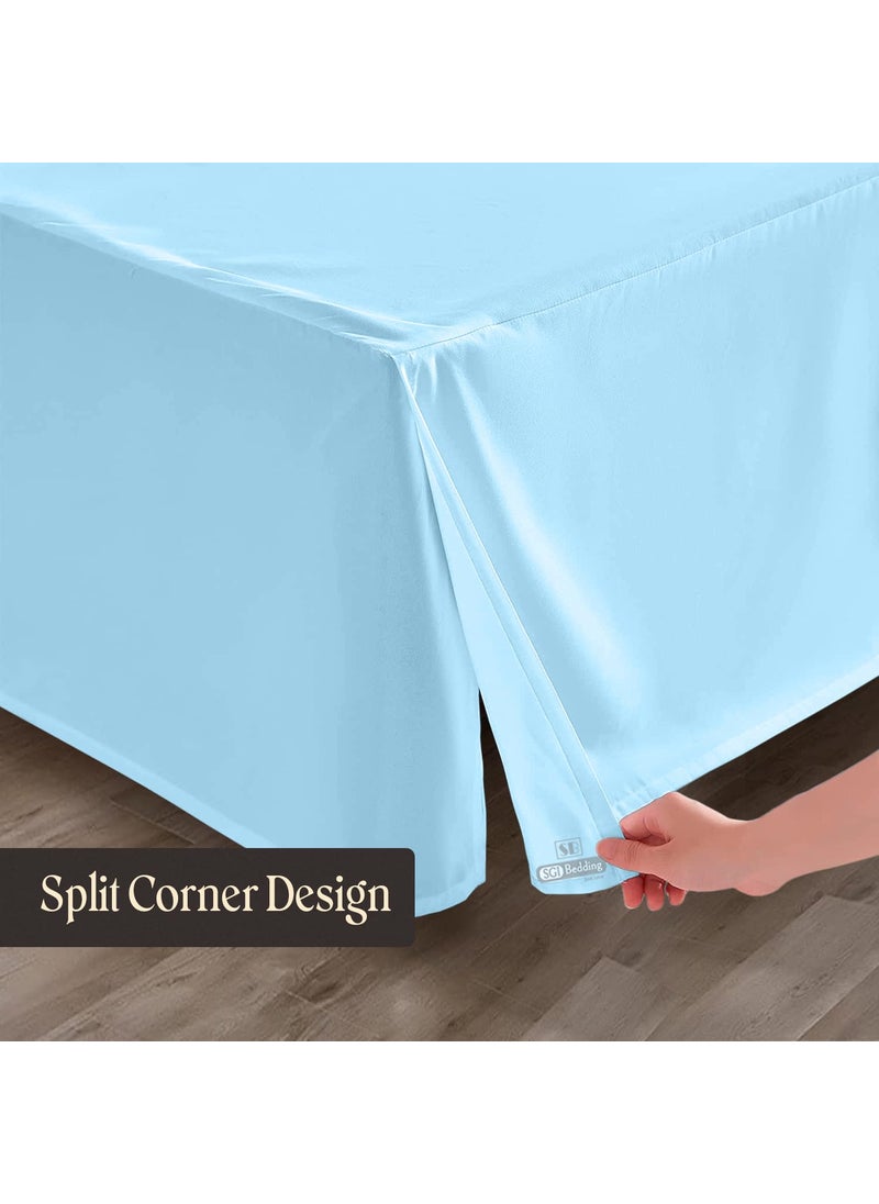 SGI bedding SGI bedding 18 Inch Drop Bed Skirt Queen Size with Platform to Stay in Place Elegant Pleated Design with Split Corners Wrinkle Resistant Fabric for Modern and Stylish Look - Light Blue  - Image 5