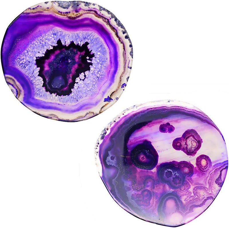 كلاراكو قواعد أكواب من حجر العقيق الطبيعي، قاعدة أكواب من حجر الجيود، قاعدة أكواب من الكوارتز الكريستالي، مقاس 3.23-3.9 بوصة، قلادة لصنع المجوهرات (6 ألوان) بنفسجي - Image 2