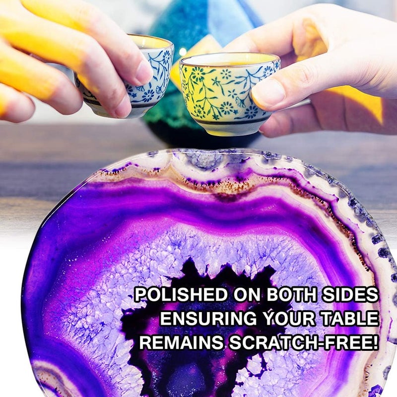 كلاراكو قواعد أكواب من حجر العقيق الطبيعي، قاعدة أكواب من حجر الجيود، قاعدة أكواب من الكوارتز الكريستالي، مقاس 3.23-3.9 بوصة، قلادة لصنع المجوهرات (6 ألوان) بنفسجي - Image 3