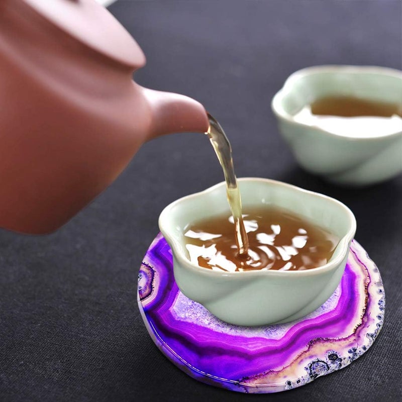 كلاراكو قواعد أكواب من حجر العقيق الطبيعي، قاعدة أكواب من حجر الجيود، قاعدة أكواب من الكوارتز الكريستالي، مقاس 3.23-3.9 بوصة، قلادة لصنع المجوهرات (6 ألوان) بنفسجي - Image 4