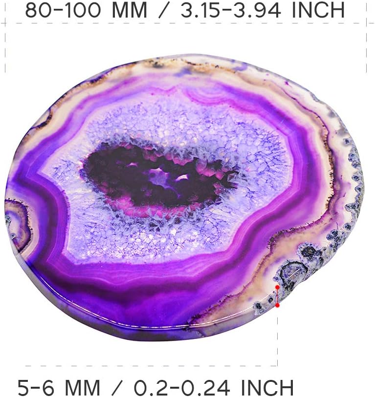 كلاراكو قواعد أكواب من حجر العقيق الطبيعي، قاعدة أكواب من حجر الجيود، قاعدة أكواب من الكوارتز الكريستالي، مقاس 3.23-3.9 بوصة، قلادة لصنع المجوهرات (6 ألوان) بنفسجي - Image 5