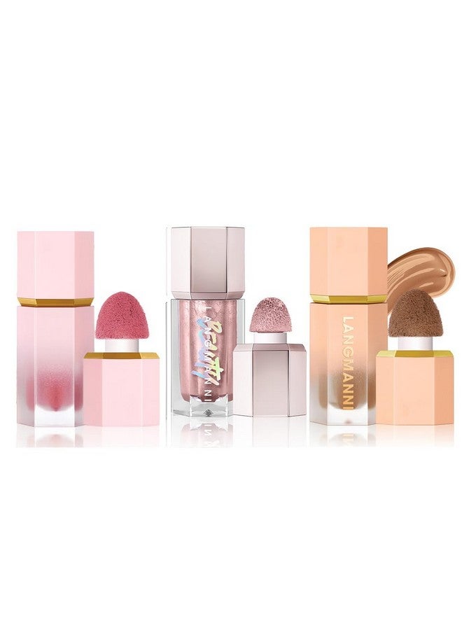 URQT Highly Pigmented Liquid Contour Builtin Sponge Tip Sculpted Complexion Wand Contour Long Lasting Natural Buildable Highlighters Contour Contouring Bronzer (Contour+Blush+Highlighter) - Image 1