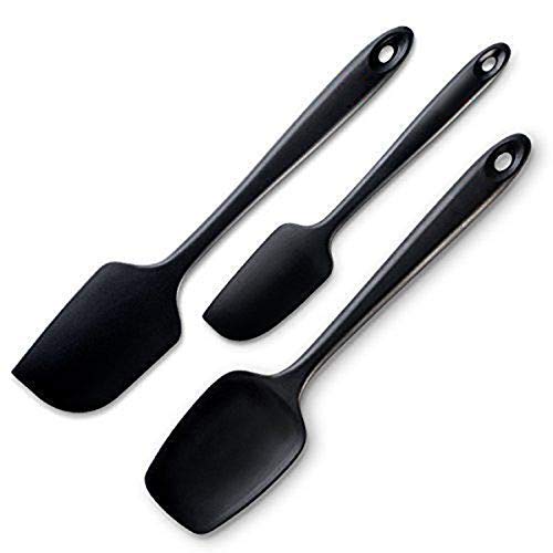 P-Plus International Silicone Spatula Set 3-pcs - 446ºF Heat-Resistant Baking Spoon Spatula - Seamless One-Piece Design Easy to Clean - Non-Stick Silicone Stainless Steel Core (Spatula 3A Black) - Image 3