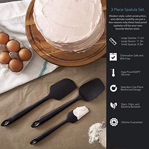 P-Plus International Silicone Spatula Set 3-pcs - 446ºF Heat-Resistant Baking Spoon Spatula - Seamless One-Piece Design Easy to Clean - Non-Stick Silicone Stainless Steel Core (Spatula 3A Black) - Image 4