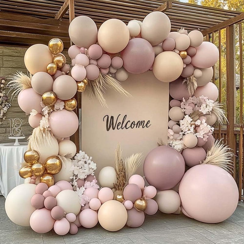 Partycus Dusty Light Pink Beige Balloon Arch Double Stuffed Mauve Blush Nude White Cream Matte Balloon Garland Kit for Boho Baby Shower Birthday Baby in Bloom Bridal Wedding Valentine Party Decoration - Image 1