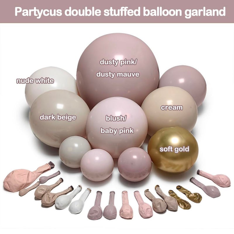 Partycus Dusty Light Pink Beige Balloon Arch Double Stuffed Mauve Blush Nude White Cream Matte Balloon Garland Kit for Boho Baby Shower Birthday Baby in Bloom Bridal Wedding Valentine Party Decoration - Image 3