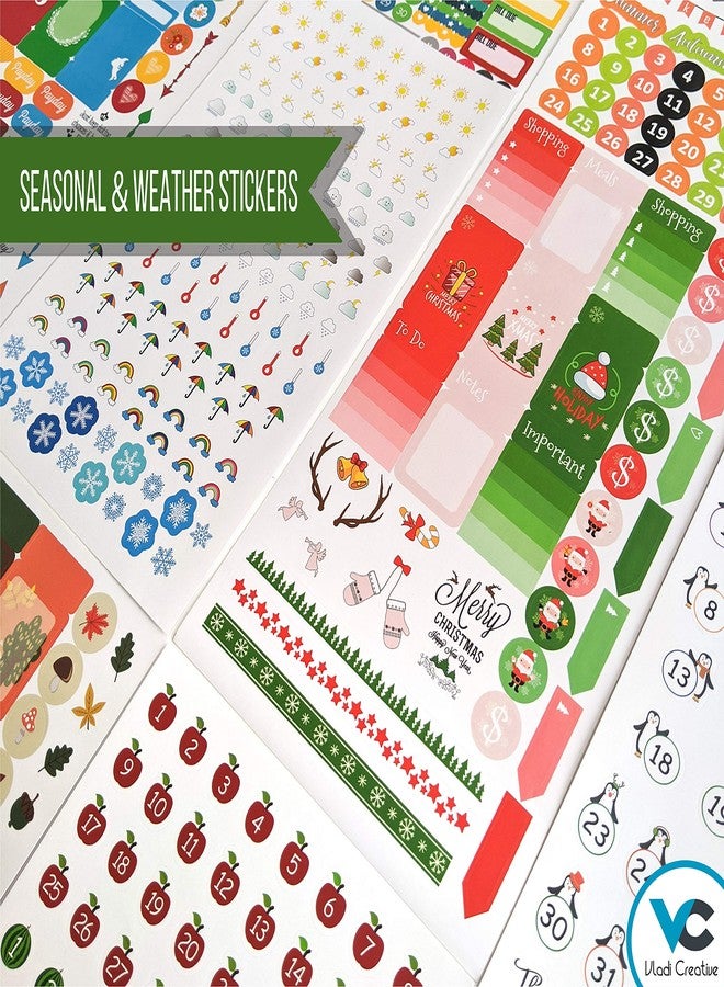Vladi Creative Cute Colorful Planner Stickers - 1054 pcs / 15 Sheets - Functional & Decorative Icons, Dates, Weather, Flags - Writable Tabs for Bullet Journals, Calendars - Planner Accessories - Image 4