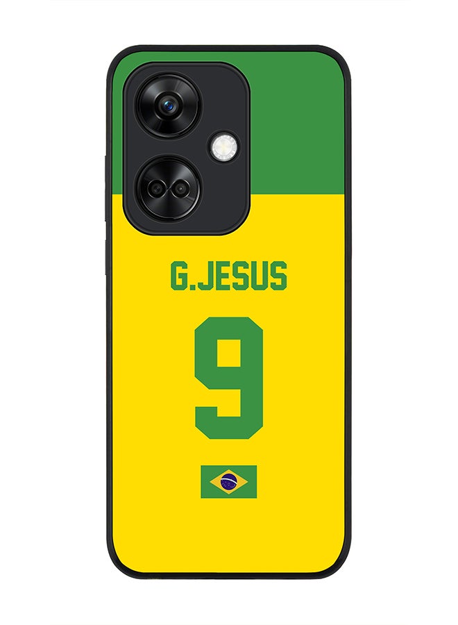 Stylizedd Rugged Black Edge case for OnePlus Nord CE3 Custom Slim fit Thin Phone Case Cover - Football Team - Brazil, Player Name - G.Jesus - Image 1