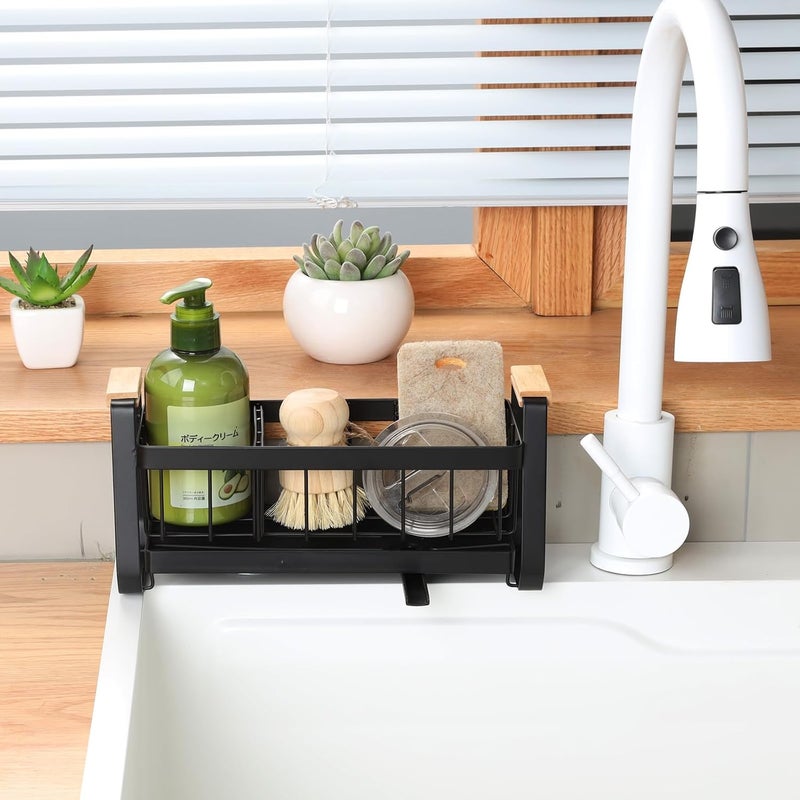 Enkis Sponge Holder for Kitchen Sink with Self Draining Tray, Carbon Steel Kitchen Sink Organiser, Dish Soap Dispenser Storage, Small Organiser for Kitchen Counter - Image 5