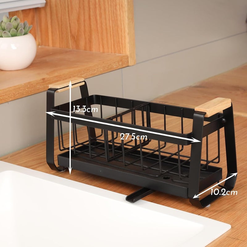 Enkis Sponge Holder for Kitchen Sink with Self Draining Tray, Carbon Steel Kitchen Sink Organiser, Dish Soap Dispenser Storage, Small Organiser for Kitchen Counter - Image 2