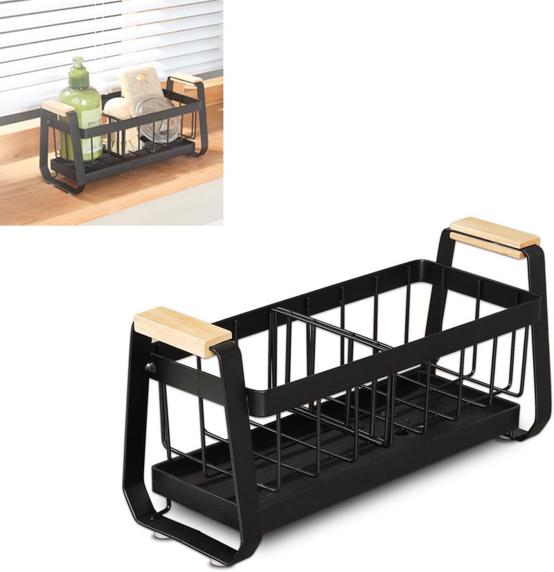 Enkis Sponge Holder for Kitchen Sink with Self Draining Tray, Carbon Steel Kitchen Sink Organiser, Dish Soap Dispenser Storage, Small Organiser for Kitchen Counter - Image 1