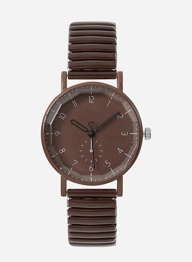 Styli Brown Elastic Strap Casual Watch, 33mm