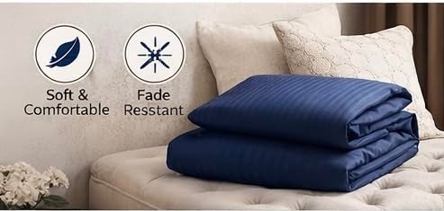 Warisi Satin Stripe Duvet Cover King Size 90x100 Inches Glace Cotton Soft Bedding with Zipper Closure, Blanket Cover, Double Blanket Cover, Razai Cover Double Bed, Luxury Comforter Cover - Navy Blue - Image 5