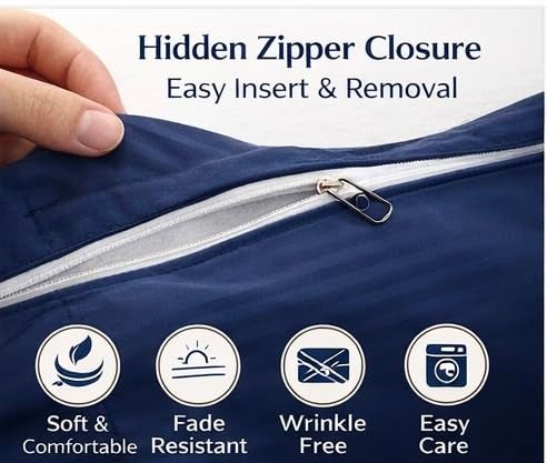 Warisi Satin Stripe Duvet Cover King Size 90x100 Inches Glace Cotton Soft Bedding with Zipper Closure, Blanket Cover, Double Blanket Cover, Razai Cover Double Bed, Luxury Comforter Cover - Navy Blue - Image 4