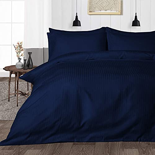 Warisi Satin Stripe Duvet Cover King Size 90x100 Inches Glace Cotton Soft Bedding with Zipper Closure, Blanket Cover, Double Blanket Cover, Razai Cover Double Bed, Luxury Comforter Cover - Navy Blue - Image 1