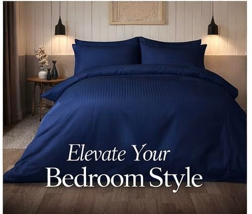 Warisi Satin Stripe Duvet Cover King Size 90x100 Inches Glace Cotton Soft Bedding with Zipper Closure, Blanket Cover, Double Blanket Cover, Razai Cover Double Bed, Luxury Comforter Cover - Navy Blue - Image 3