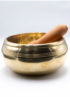 Alpine Crystals UAE Authentic Handcrafted Himalayan Golden Shining Singing Bowl from Nepal for Healing, Mindfulness, Meditation, and Yoga | Traditional Wooden Striker Included | Unique Handcrafted Golden Pattern Inside |  - Image 1