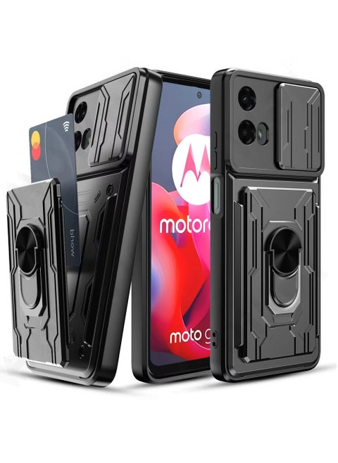 Motorola Moto G24 Slide Armor Case with 360° Ring, Magnetic Stand, Card Holder, Camera Shield & Mil-Grade Drop Protection