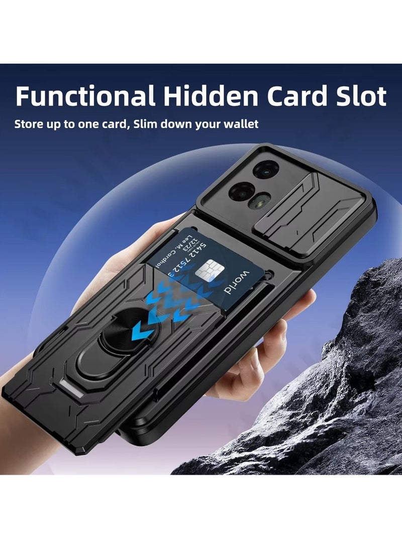 Techie - Motorola Moto G24 Slide Armor Case with 360° Ring, Magnetic Stand, Card Holder, Camera Shield & Mil-Grade Drop Protection - Image 1