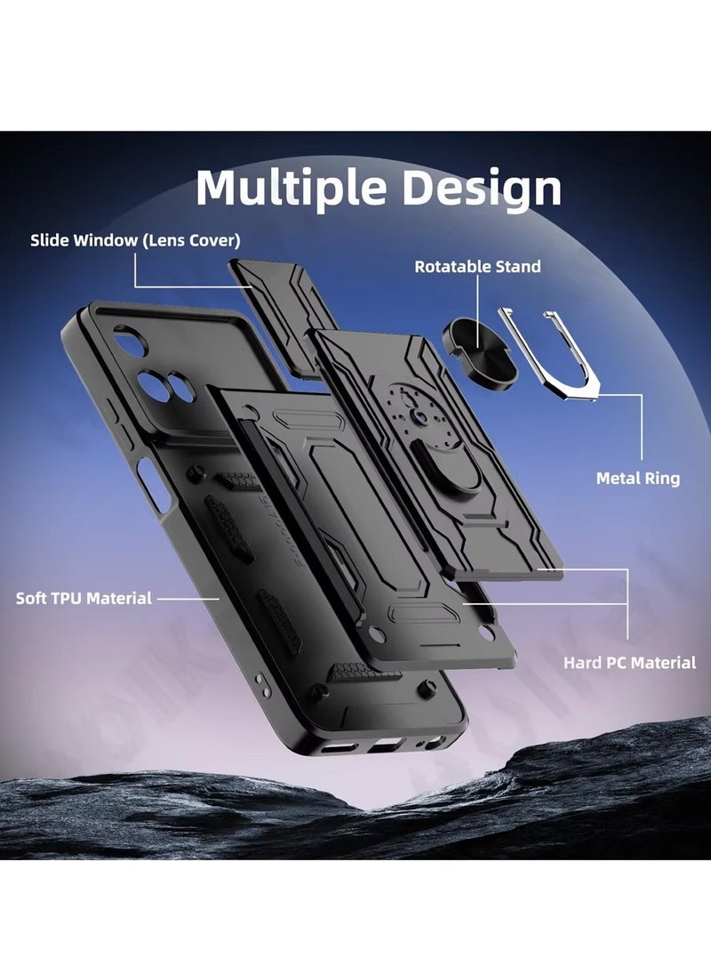 Techie - Motorola Moto G24 Slide Armor Case with 360° Ring, Magnetic Stand, Card Holder, Camera Shield & Mil-Grade Drop Protection - Image 1