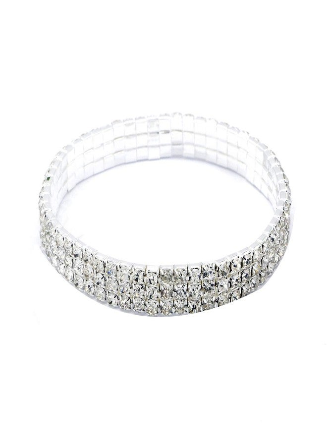 فوداتم سوار الكاحل المطاطي المرصع بأحجار الراين من فوداتم للنساء، سوار تنس فضي لامع، خلخال مرصع بالكريستال، سلسلة قدم (3 صفوف - قطعتان) - Image 4