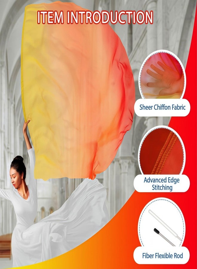 Baisdan 54"x54" Worship Flags for Dance Church, Praise Dance Flags for Worship, Silk-like Chiffon Flag with Flexible Rods & Storage Bag, Set of 2, Yellow-Orange-Red - Image 2